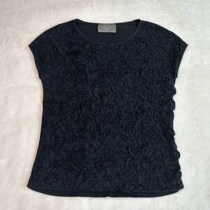 Zara T Shirt Womens Medium Black Short Sleeve Ruffle Embellished Crew Neck